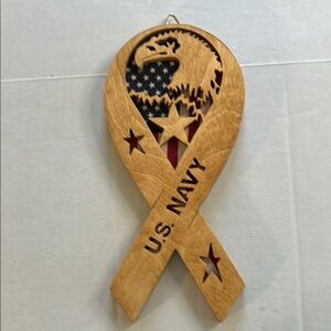 US Navy Wooden Laser Cut Ribbon Eagle Flag Stars Wall Plaque